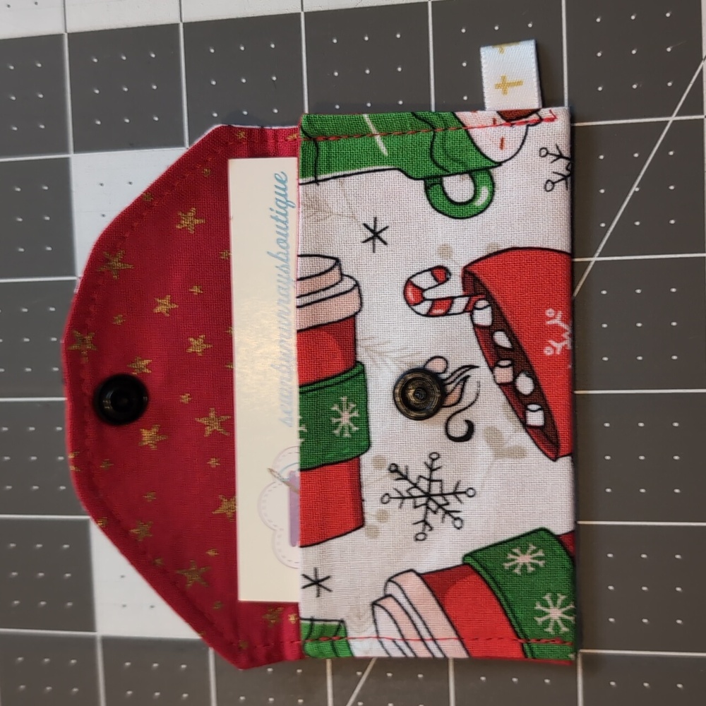 Christmas Gift Card Holder Reusable Lined Fabric Washable Snaps Closed